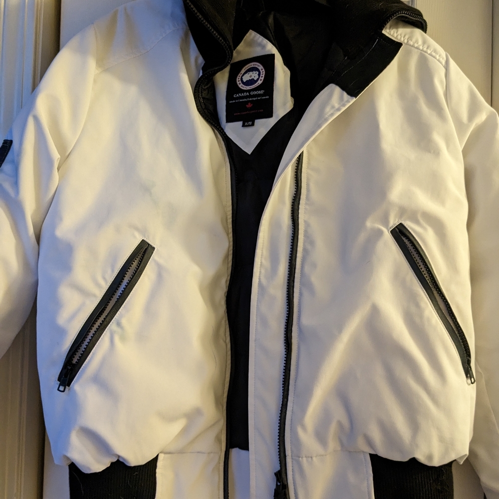 Canada Goose waist length white jacket
